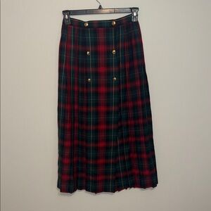 Preston & York Tartan Plaid A-Line Pleated Skirt with Gold Buttons - size 8